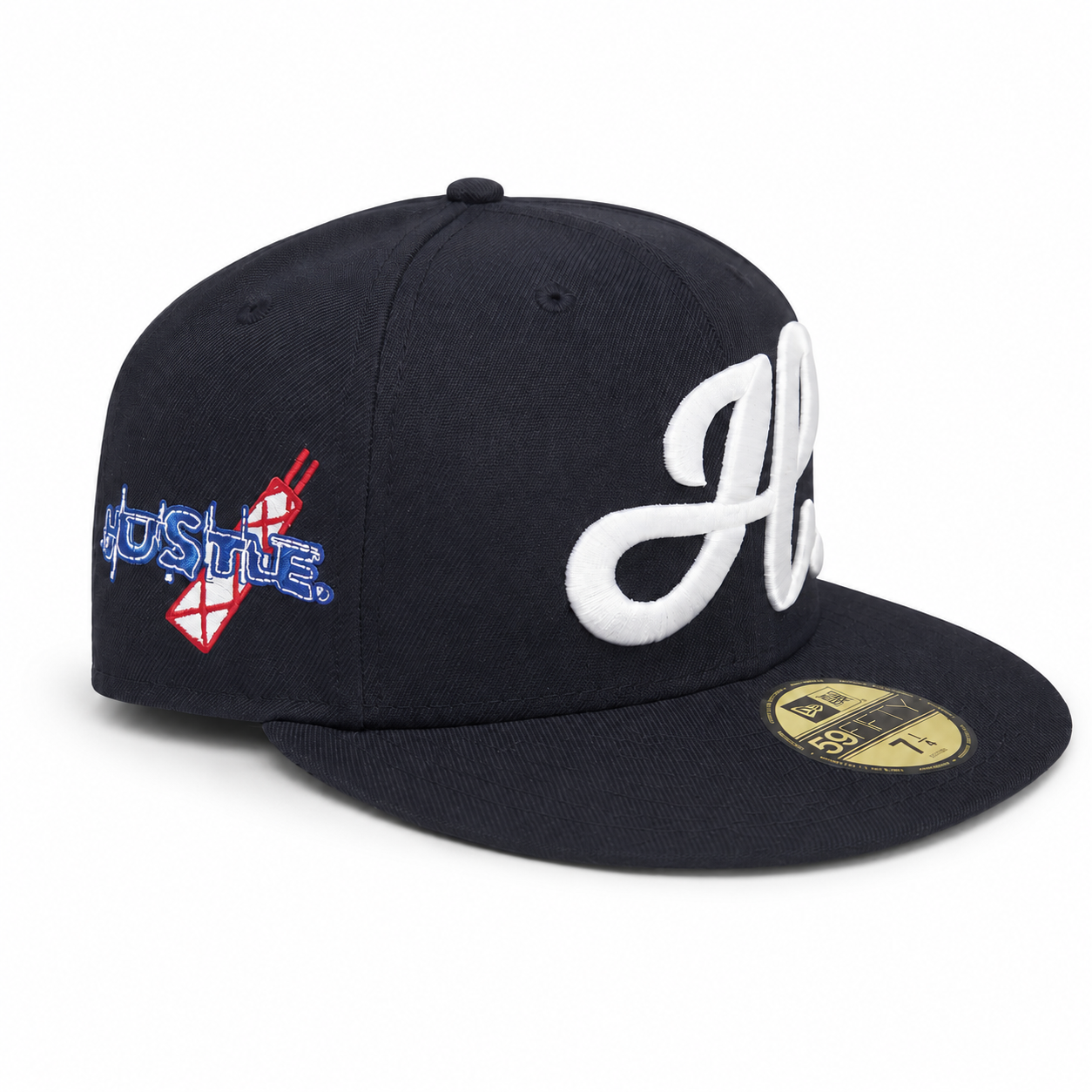 HUSTLE. "H" SCRIPT NAVY BLUE FITTED