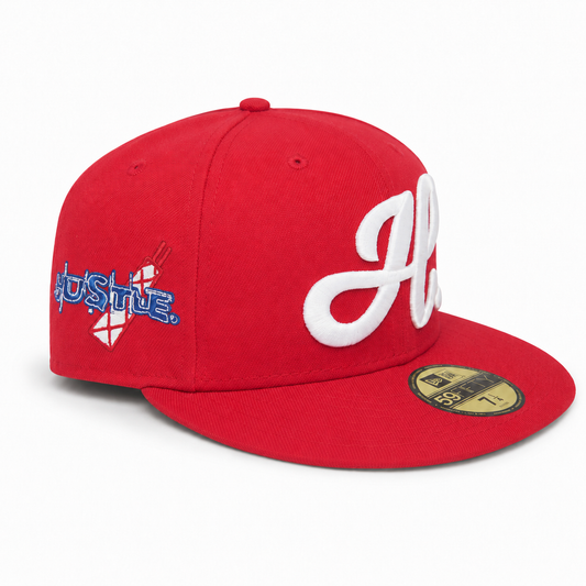 HUSTLE. "H" SCRIPT RED FITTED